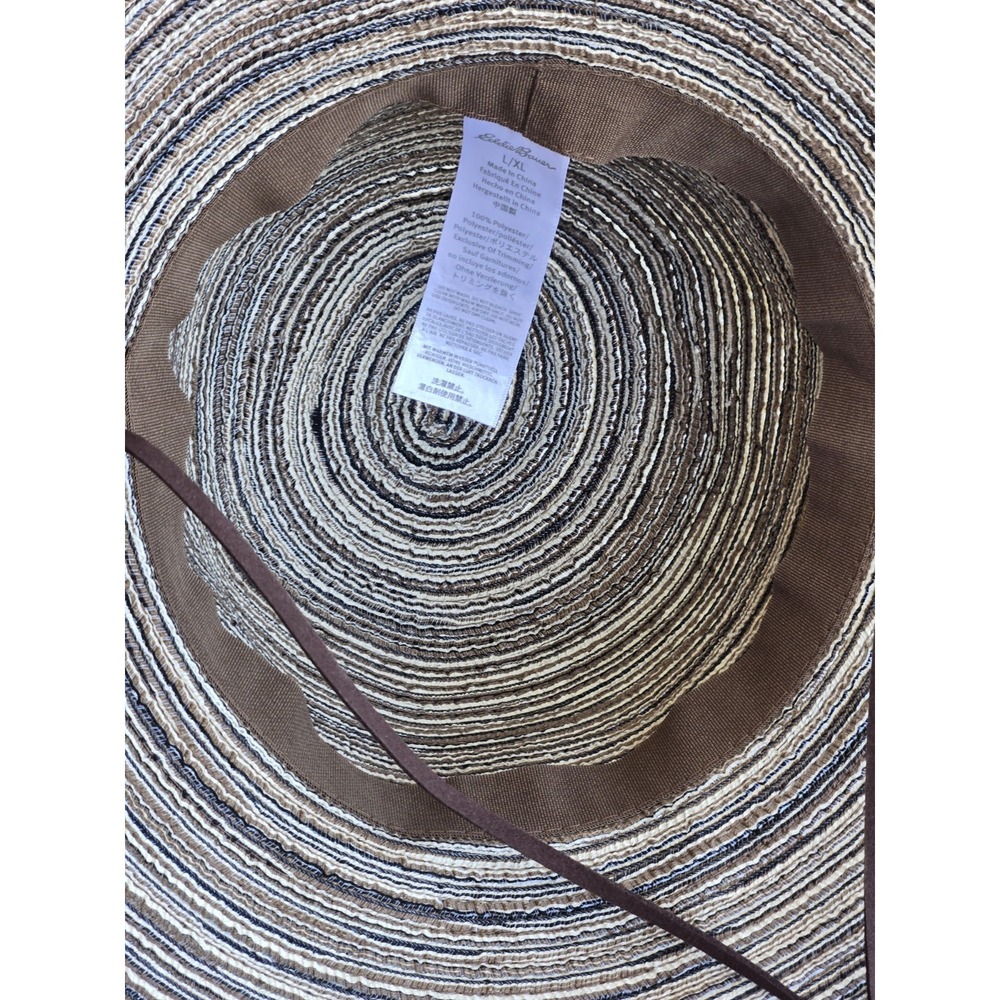 NWT Eddie Bauer Packable Straw Hat L/XL Brown Stripe Wide Brim Sun Hat Travel - Picture 7 of 15